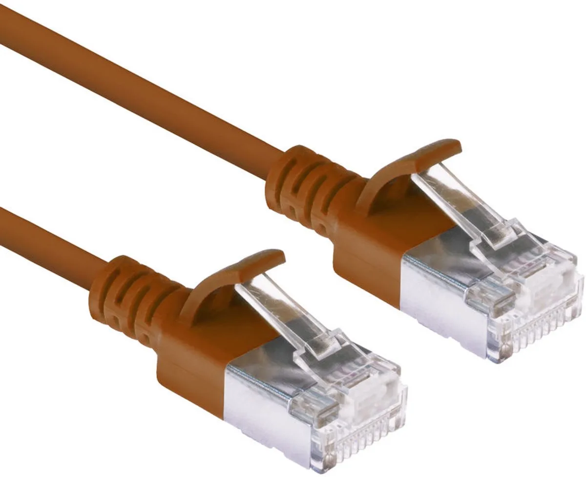Bruine 5 meter LSZH U/FTP CAT6A datacenter slimline patchkabel snagless met RJ45 connectoren de ACT en Marron – photo produit