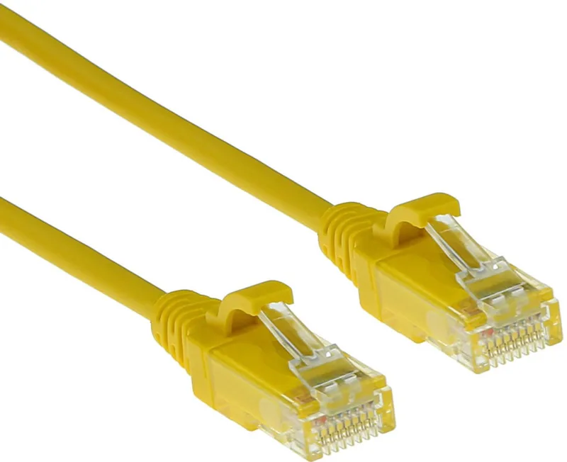 Gele 0.25 meter LSZH U/UTP CAT6 datacenter slimline patchkabel snagless met RJ45 connectoren DC9852 von ACT in Gelb – Produktfoto
