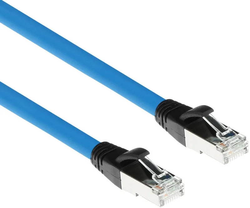 Industrial 5,00 meter Profinet kabel RJ45 male naar RJ45 male, Superflex CAT6A SF/UTP TPE kabel, afgeschermd van ACT in Zwart, Blauw – productfoto