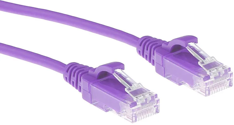 Paarse 0,25 meter LSZH U/UTP CAT6 datacenter slimline patchkabel snagless met RJ45 connectoren DC9352 från ACT i Lila – produktbild