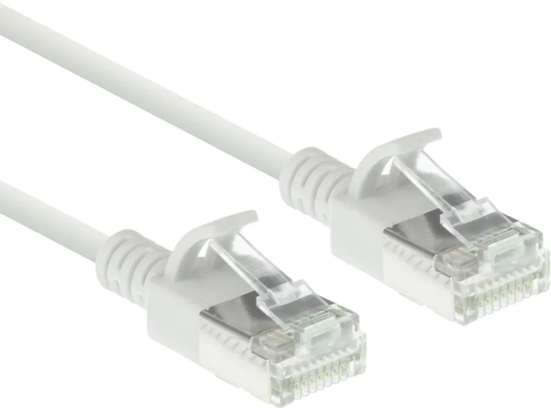 Witte 0,5 meter LSZH U/FTP CAT6A datacenter slimline patchkabel snagless met RJ45 connectoren från ACT i Vit – produktbild