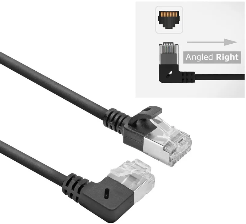 Zwarte 0.5 m U/FTP CAT6A LSZH Slimline patchkabel met RJ45 connectoren recht naar 90° haaks rechts DA2900 by ACT in Black – product photo