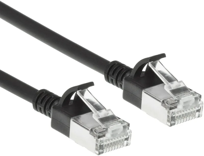 Zwarte 0,5 meter LSZH S/FTP CAT7 slimline patchkabel snagless met RJ45 connectoren DF7900 by ACT in Zwart.. – product photo