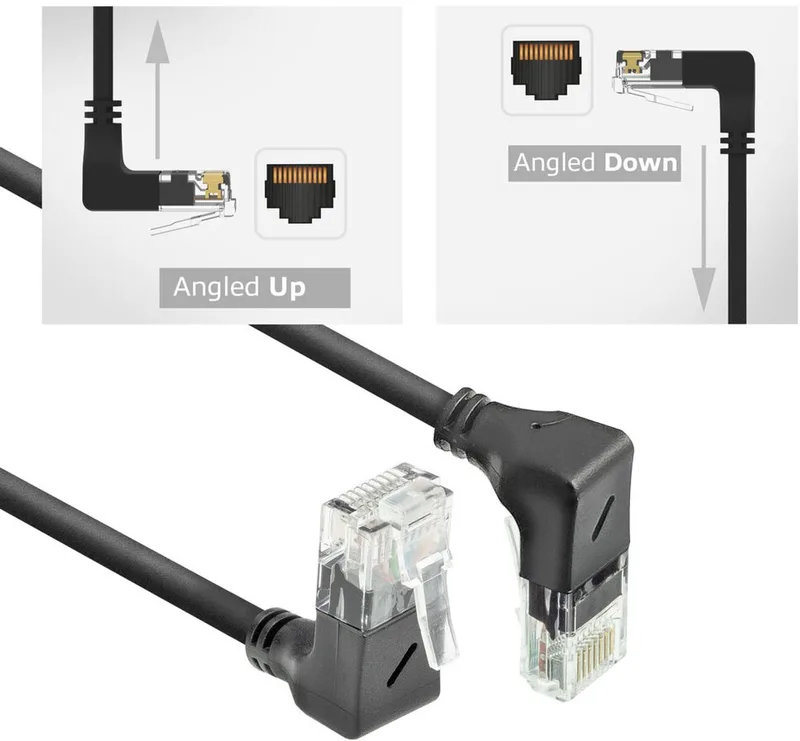 Zwarte 1,5 meter U/UTP CAT6A LSZH Slimline patchkabel met RJ45 connectoren 90° haaks beneden naar 90° haaks boven DD7951 från ACT i Svart – produktbild