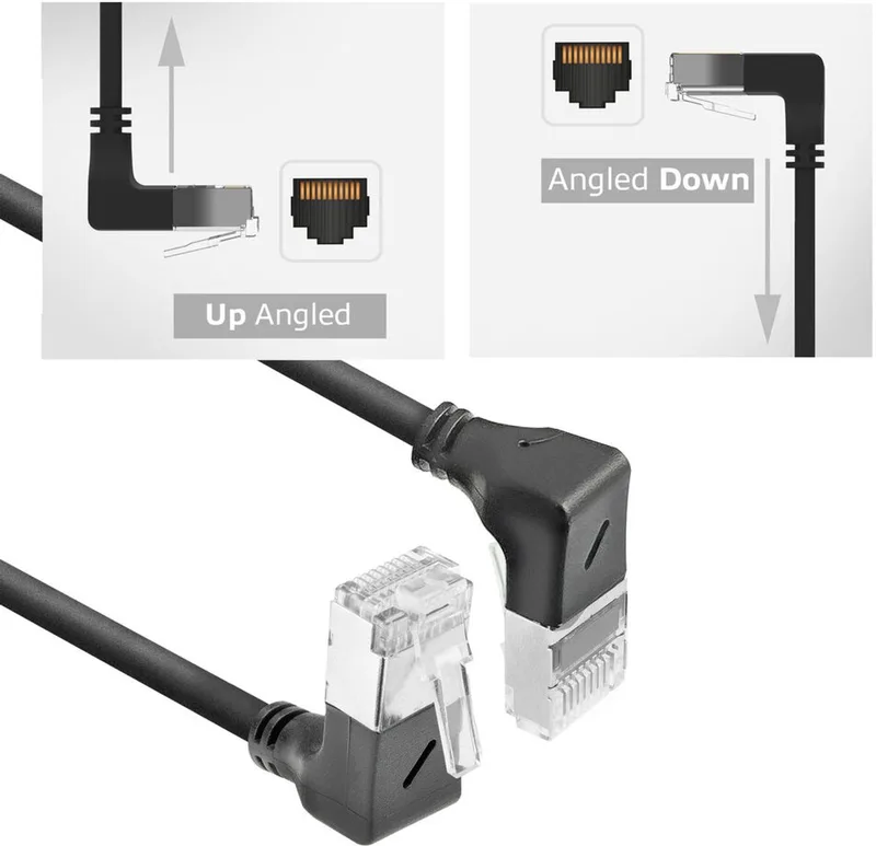 Zwarte 2 meter U/FTP CAT6A LSZH Slimline patchkabel met RJ45 connectoren 90° haaks beneden naar 90° haaks boven DA7902 från ACT i Svart – produktbild