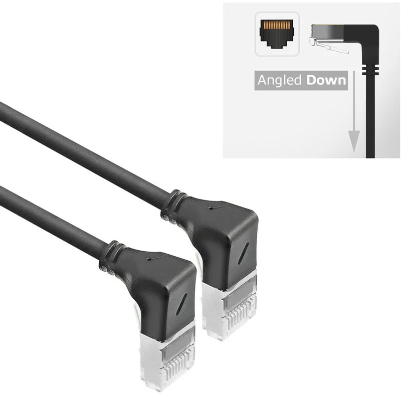 Zwarte 5 meter U/FTP CAT6A LSZH Slimline patchkabel met RJ45 connectoren 90° haaks beneden naar 90° haaks beneden DA5905 van ACT in Zwart – productfoto