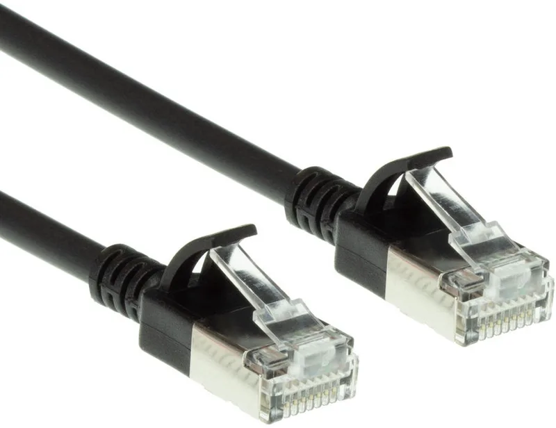 Zwarte 7 meter LSZH U/FTP CAT6A datacenter slimline patchkabel snagless met RJ45 connectoren DC7907 från ACT i Svart – produktbild