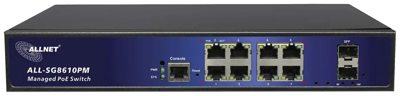 A193997 ALL-SG8610PM Netwerk switch 8 + 2 poorten 10 / 100 / 1000 MBit/s PoE-functie de ALLNET en Noir – photo produit