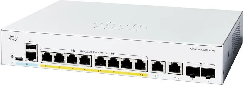 C1200-8FP-2G CISCO Catalyst 1200 8-port GE Full PoE Netwerk switch van Cisco in Wit – productfoto