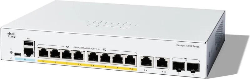 C1200-8P-E-2G - Netwerkswitch - Managed - Power over Ethernet (PoE) by Cisco in White – product photo