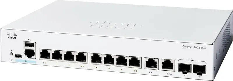 C1200-8T-E-2G CISCO Catalyst 1200 8-port GE Ext PS Netwerk switch fra Cisco i Hvid – produktbillede