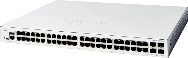C1300-48T-4X CISCO Catalyst 1300 48-port GE 4x10G SFP Netwerk switch van Cisco in Wit – productfoto