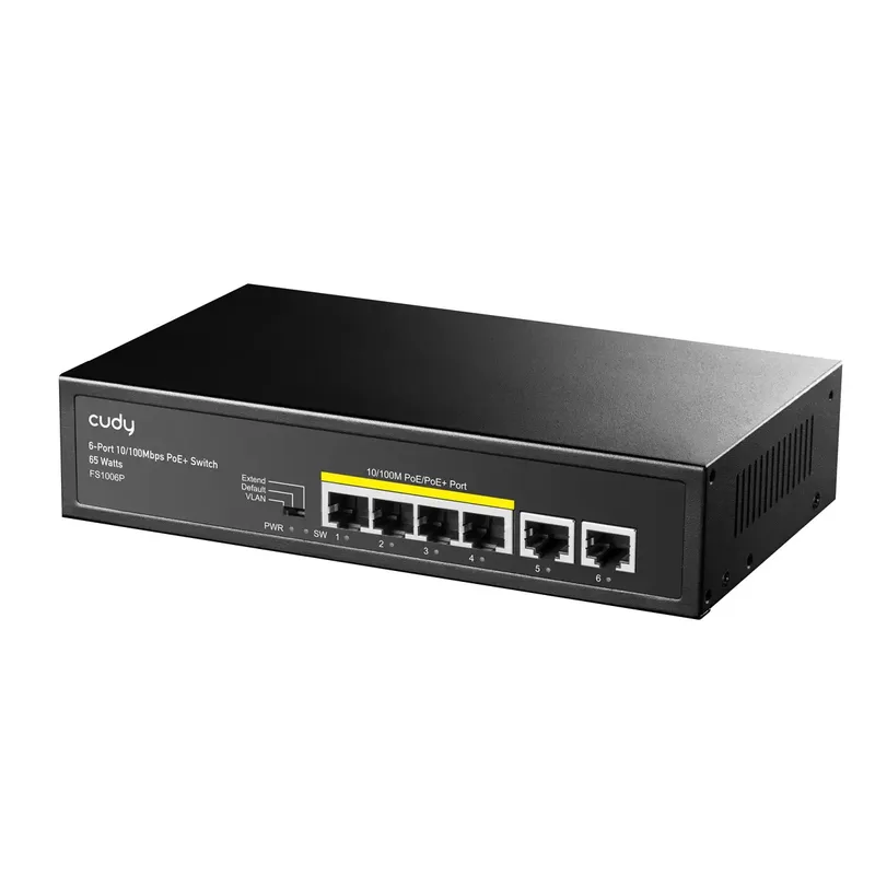 FS1006P 6-poorts 10/100M PoE+ Switch 60W de Cudy en Noir – photo produit