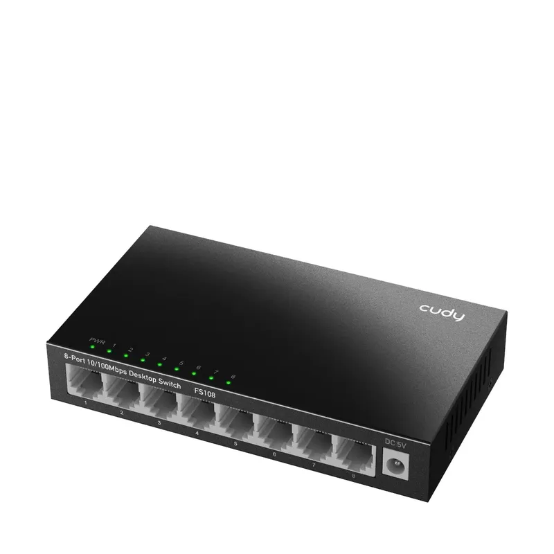 FS108 FS108 8-Port 10/100 Metal Switch - Switch - 0,1 Gbps Netwerk switch van Cudy in Zwart – productfoto