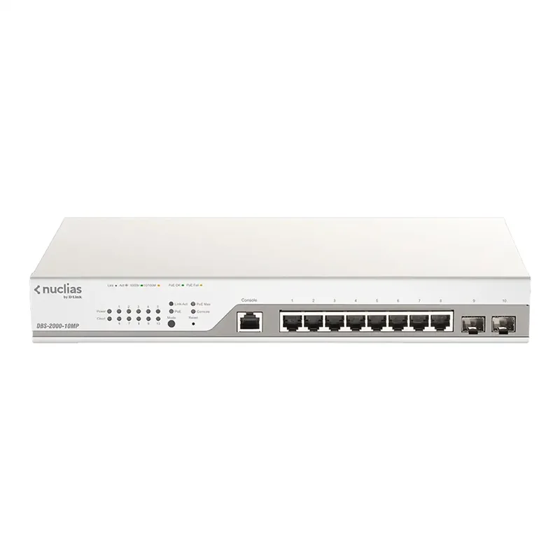 DBS-2000-10MP/E 10-Poorts PoE Switch, Nuclias Cloud Beheerde Layer2 PoE+ från D-Link i Grå – produktbild