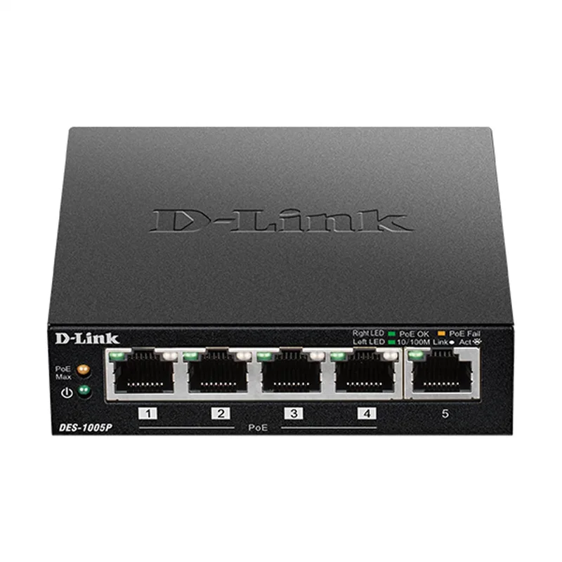 DES-1005P - Netwerkswitch - 5-Poorten - PoE fra D-Link i Sort – produktbillede
