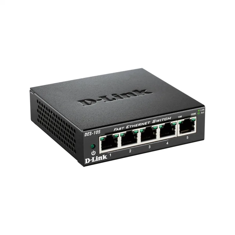 DES-105 - Netwerkswitch - 5 Poorten - Unmanaged fra D-Link i Sort – produktbillede