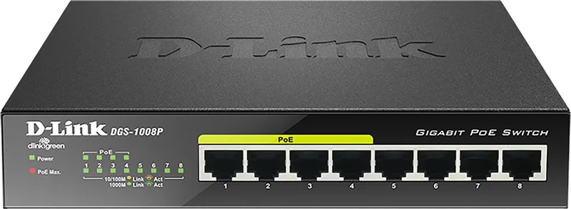 DGS-1008P - Netwerkswitch - 8 Poorten - Unmanaged - PoE de D-Link en Noir – photo produit
