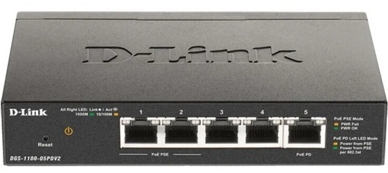 DGS-1100-05PDV2 - Netwerkswitch - 5 Poorten - PoE - Managed van D-Link in Zwart – productfoto