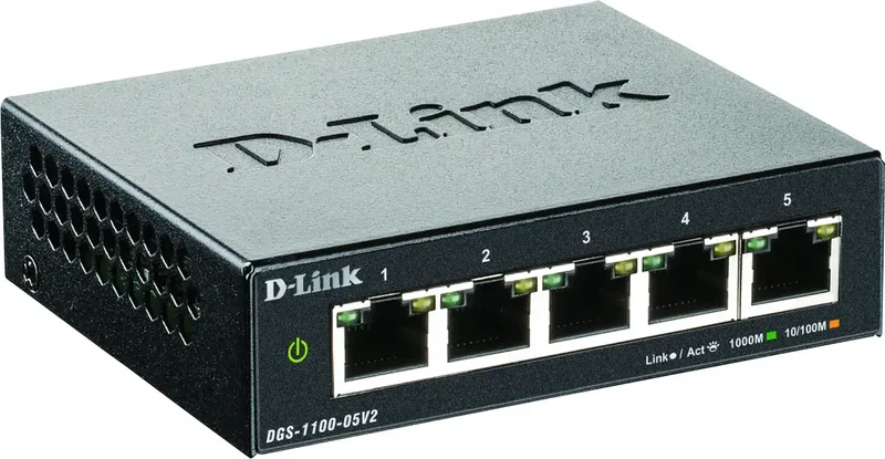 DGS-1100-05V2/E DGS-1100-05V2 Netwerk switch 5 poorten 1 GBit/s van D-Link in Zwart – productfoto