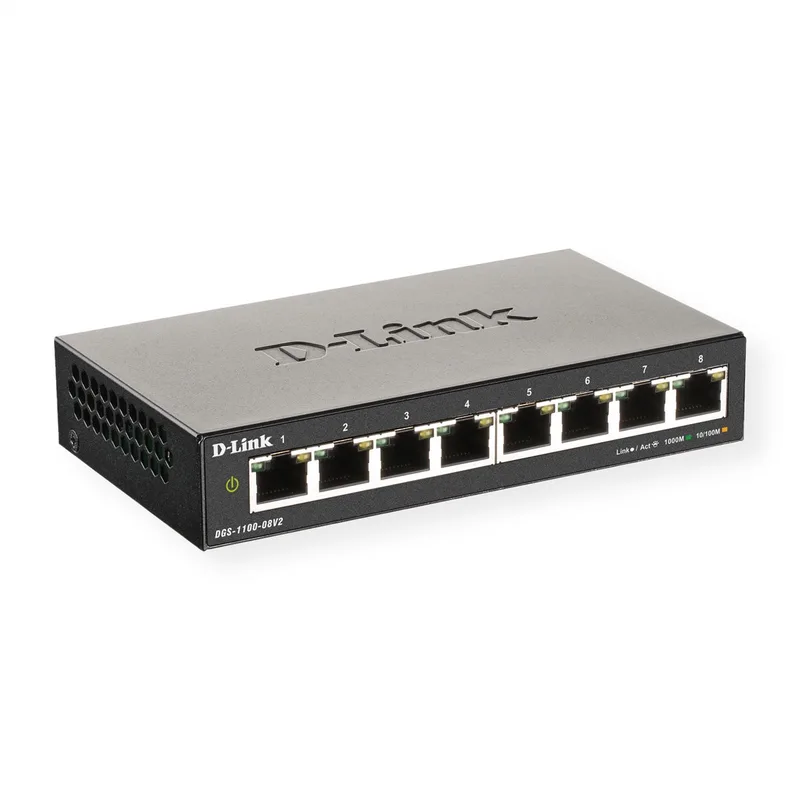DGS-1100-08V2 - Netwerkswitch - 8 Poorten - Managed - Power over Ethernet (POE) - Grijs van D-Link in Zwart – productfoto