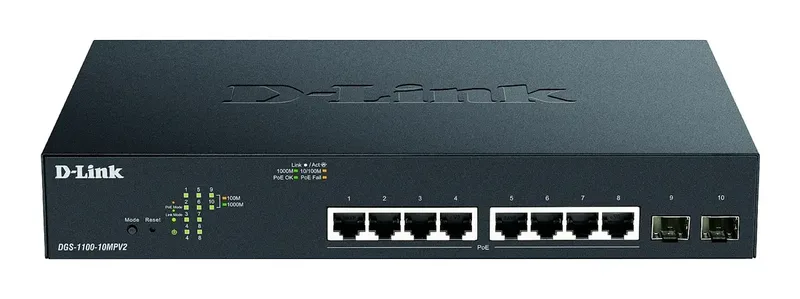 DGS-1100-10MPV2/E DGS-1100-10MPV2/E Netwerk switch 8 + 2 poorten 20 GBit/s PoE-functie by D-Link in Black – product photo