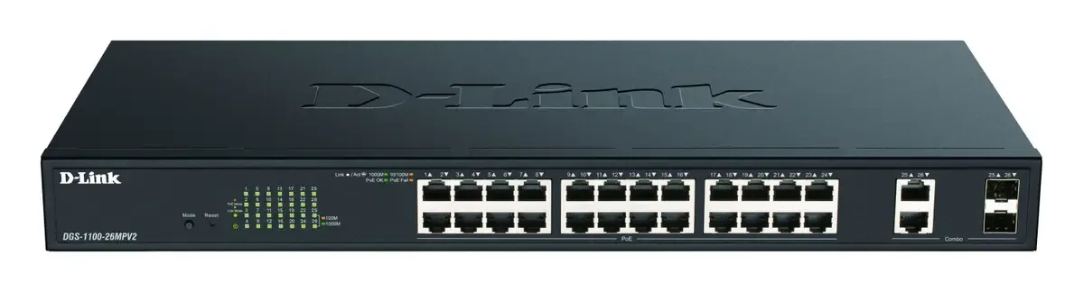 DGS-1100-26MPV2/E DGS-1100-26MPV2/E Netzwerk Switch 24 + 2 Port 56 GBit/s PoE-Funktion by D-Link – product photo