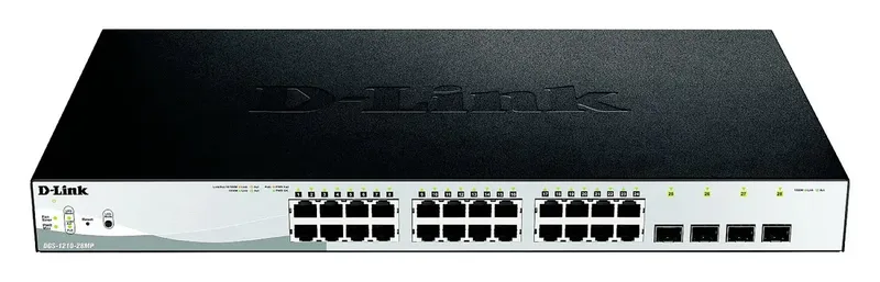DGS-1210-28MP/E DGS-1210-28MP/E Netwerk switch 24 + 4 poorten 56 GBit/s PoE-functie van D-Link in Zwart – productfoto
