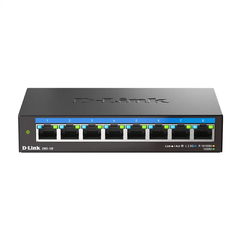 DMS-108/E 8-Port Switch Multi-Gigabit Unmanaged 8x 2.5Gbit/s Ethernet van D-Link in Zwart – productfoto