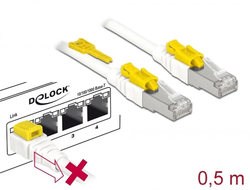 Cable RJ45 Secure Cat.6A 0.5 m från Delock i Vit – produktbild