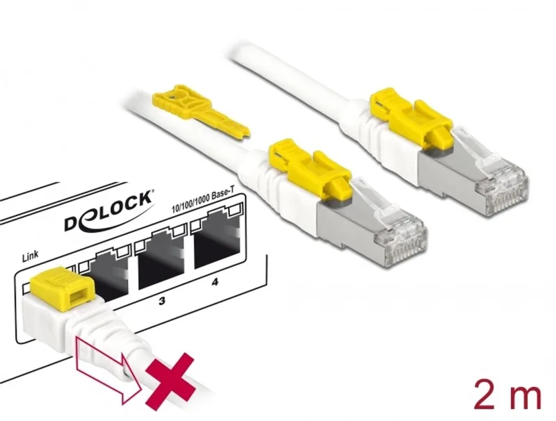 Cable RJ45 Secure Cat.6A 2 m från Delock i Vit – produktbild