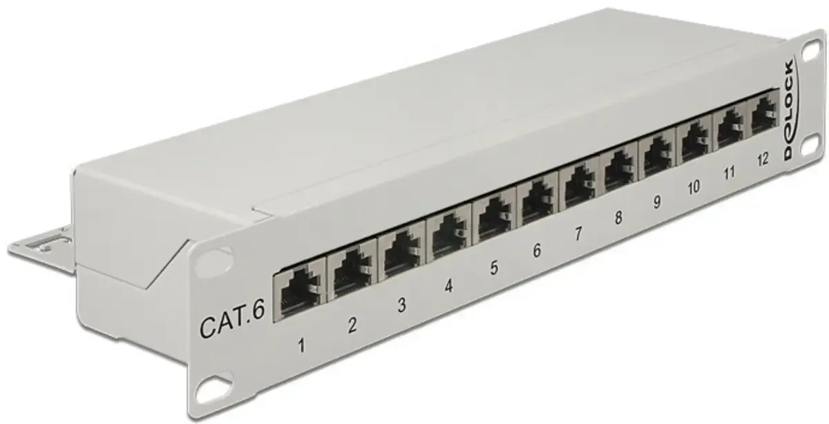 Delock 43299 12 Port Netzwerk-Patchpanel CAT 6 1 HE Mehrfarbig Bestückt von Delock – Produktfoto
