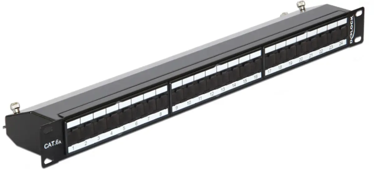 Delock 43320 Patchpaneel 483 mm (19) CAT 6A 1 HE Zwart Ingericht fra Delock i Sort – produktbillede