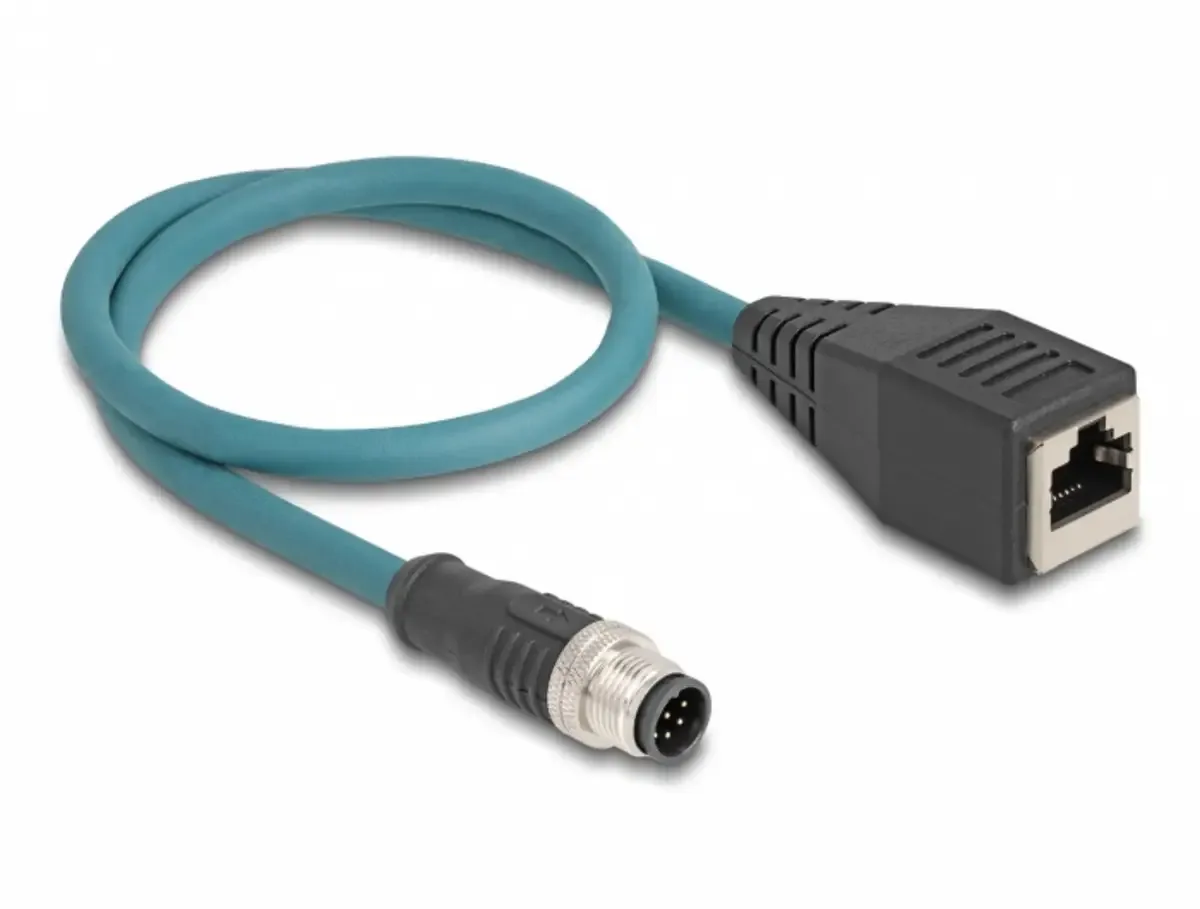Delock 60069 RJ45 / M12 Netwerkadapter Kabel S/FTP 0.50 m Turquoise Afgeschermd 1 stuk(s) fra Delock i Turkis – produktbillede