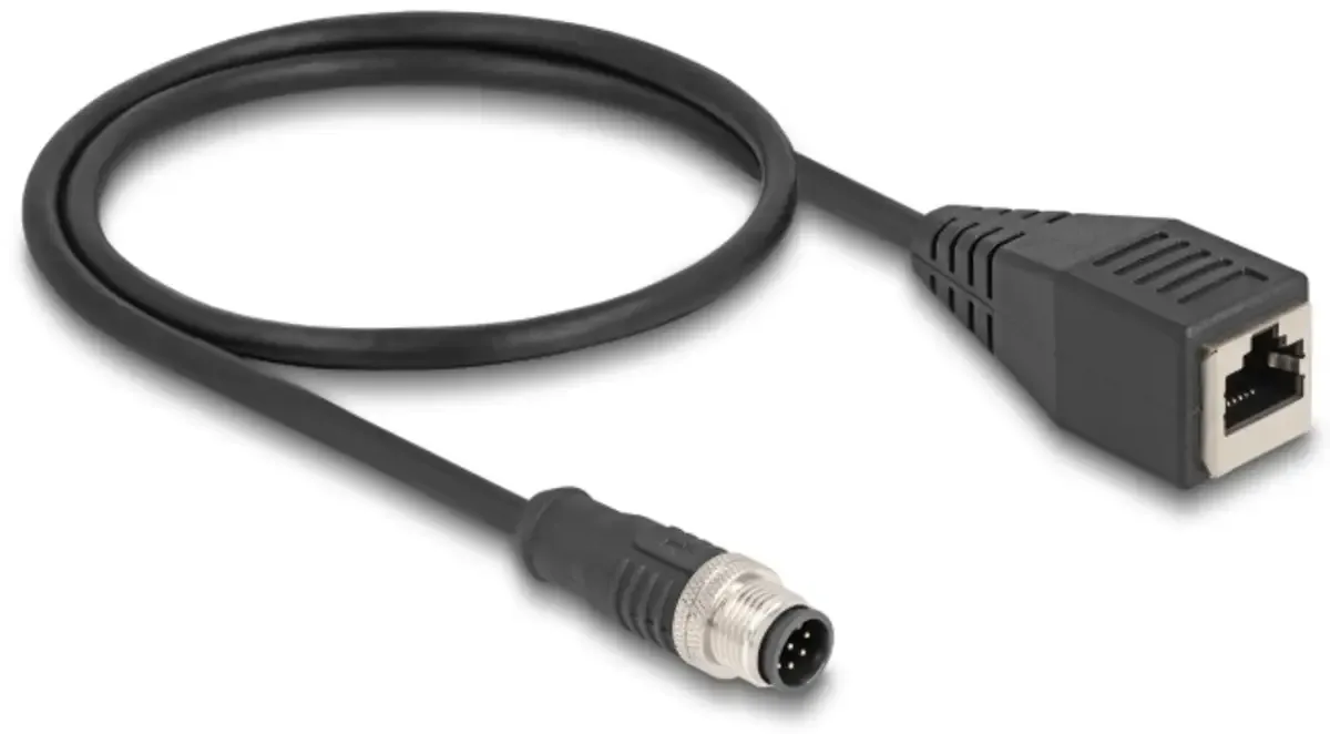 Delock 60621 RJ45 / M12 Netwerkkabel, patchkabel CAT 5e S/FTP 0.50 m Afgeschermd (dubbel) 1 stuk(s) fra Delock i Sort – produktbillede
