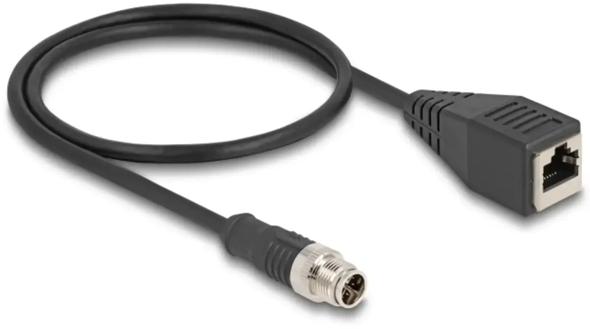 Delock 60623 RJ45 / M12 Netwerkkabel, patchkabel CAT 5e S/FTP 0.50 m Afgeschermd (dubbel) 1 stuk(s) van Delock in Zwart – productfoto