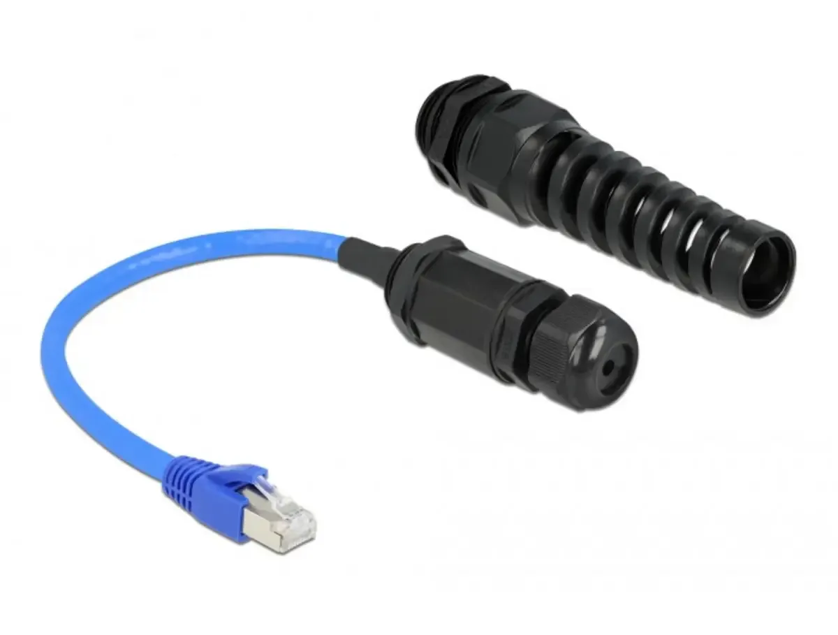 Delock 66809 RJ45 Patchkabel CAT 6 SF/UTP 0.25 m Schwarz, Blau Wasserdicht 1 St. von Delock in Schwarz, Blau – Produktfoto