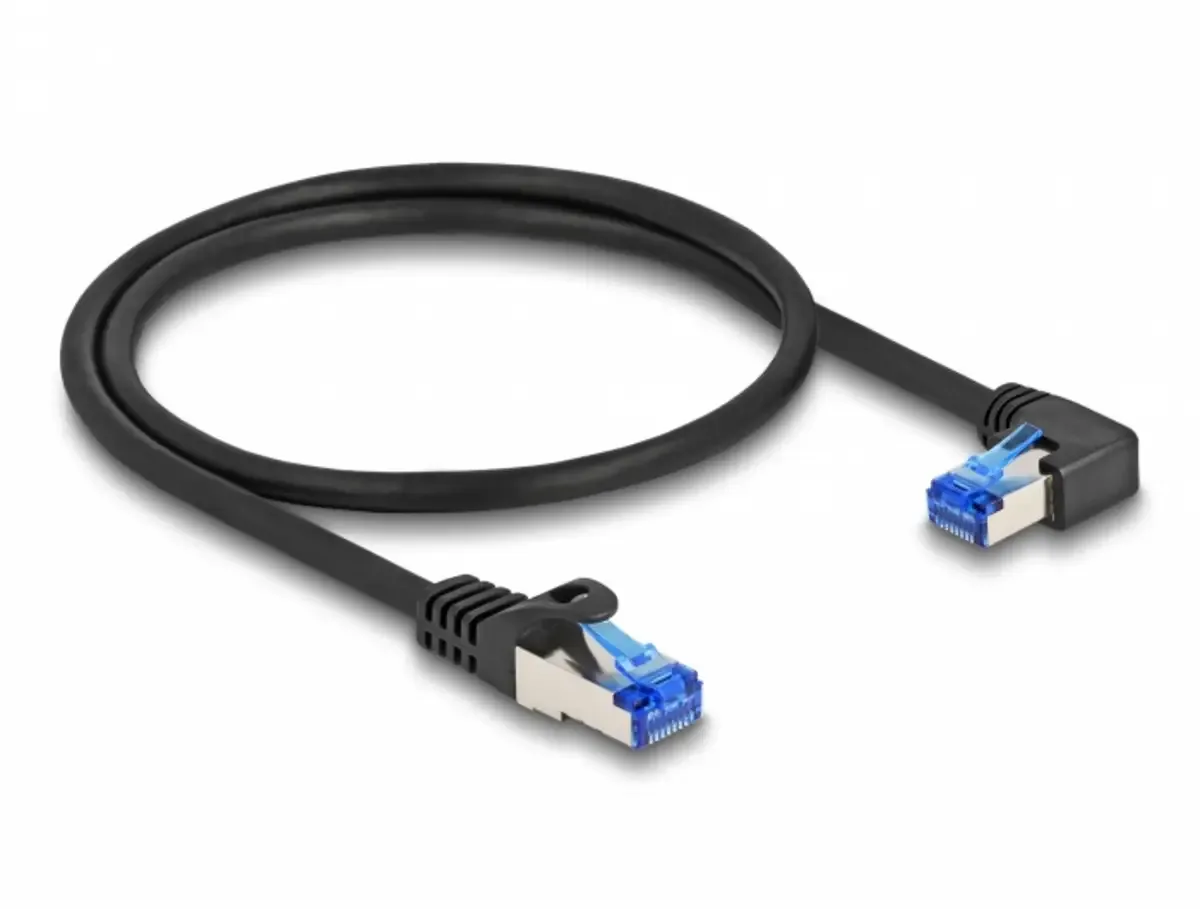 Delock 80221 RJ45 Netwerkkabel, patchkabel CAT 6A S/FTP 0.50 m 90° haaks naar rechts 1 stuk(s) från Delock i Svart – produktbild
