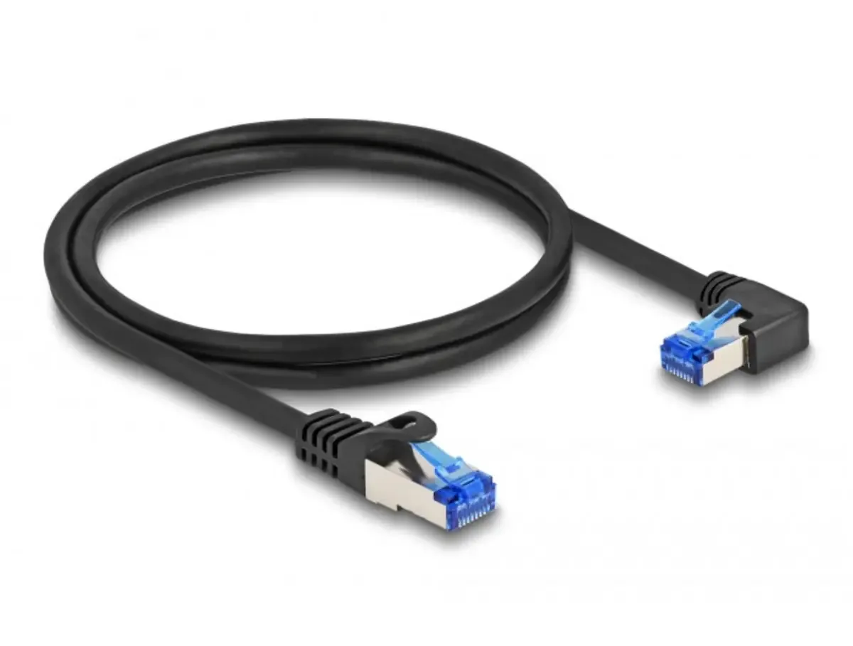 Delock 80222 RJ45 Netwerkkabel, patchkabel CAT 6A S/FTP 1.00 m 90° haaks naar rechts 1 stuk(s) från Delock i Svart – produktbild