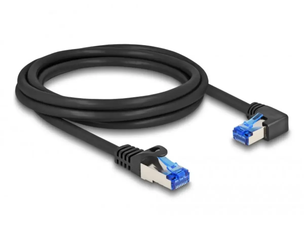Delock 80224 RJ45 Netwerkkabel, patchkabel CAT 6A S/FTP 2.00 m 90° haaks naar rechts 1 stuk(s) från Delock i Svart – produktbild