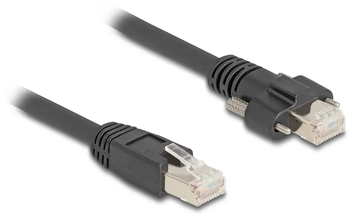 Delock 80477 RJ45 Patchkabel CAT 6a S/FTP 1.00 m Schwarz Schraubverbindung, doppelt geschirmt 1 St. by Delock – product photo