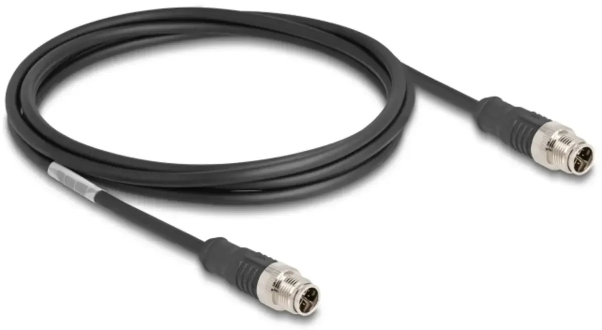 Delock 80864 M12 Netwerkkabel, patchkabel CAT 5e S/FTP 2.00 m Afgeschermd (dubbel) 1 stuk(s) van Delock in Zwart – productfoto