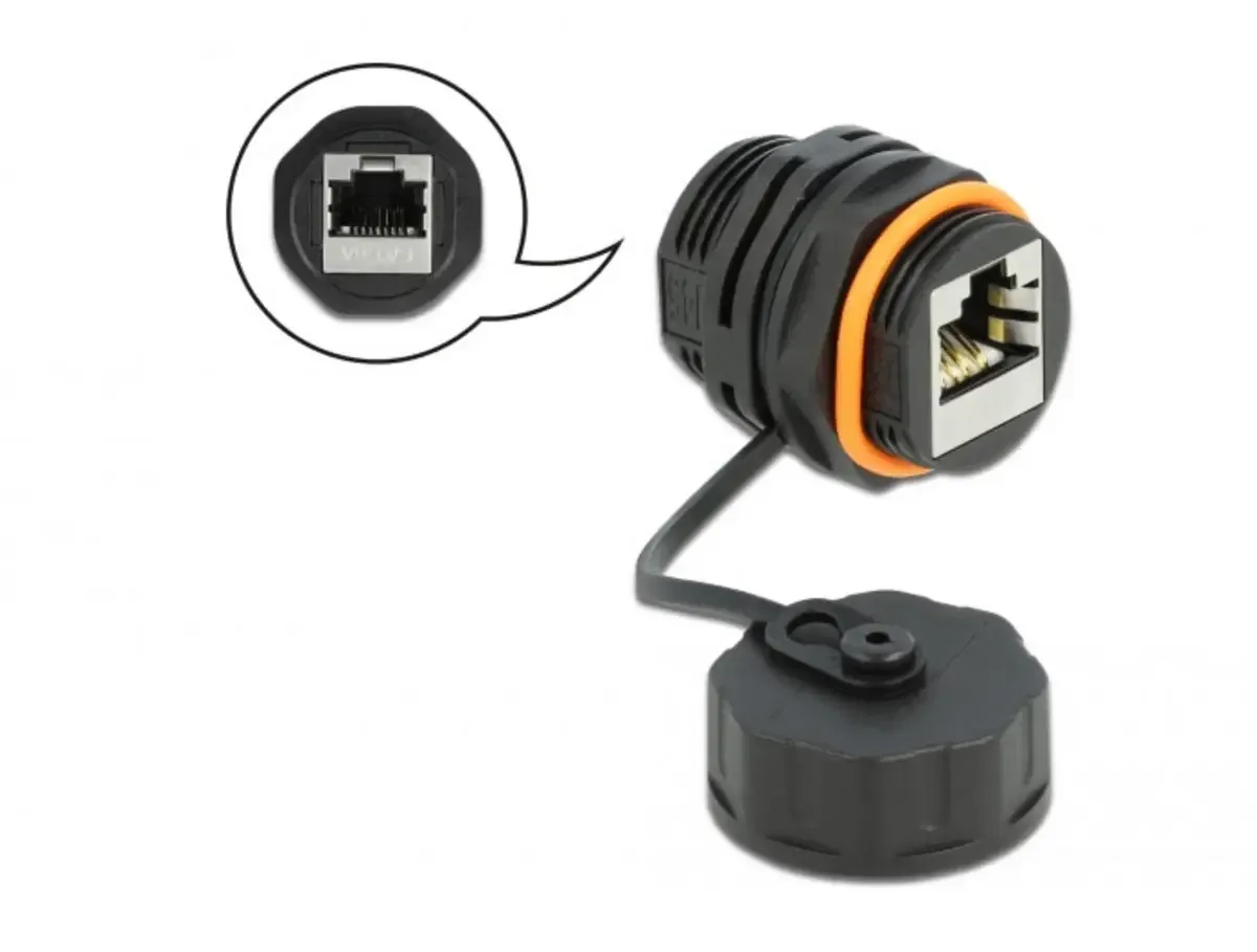 Delock 86695 Connecteur de câble femelle RJ45 vers prise RJ45 CAT.6A avec capuchon étanche à leau 86695 noir 1 pc(s) de Delock en Noir – photo produit