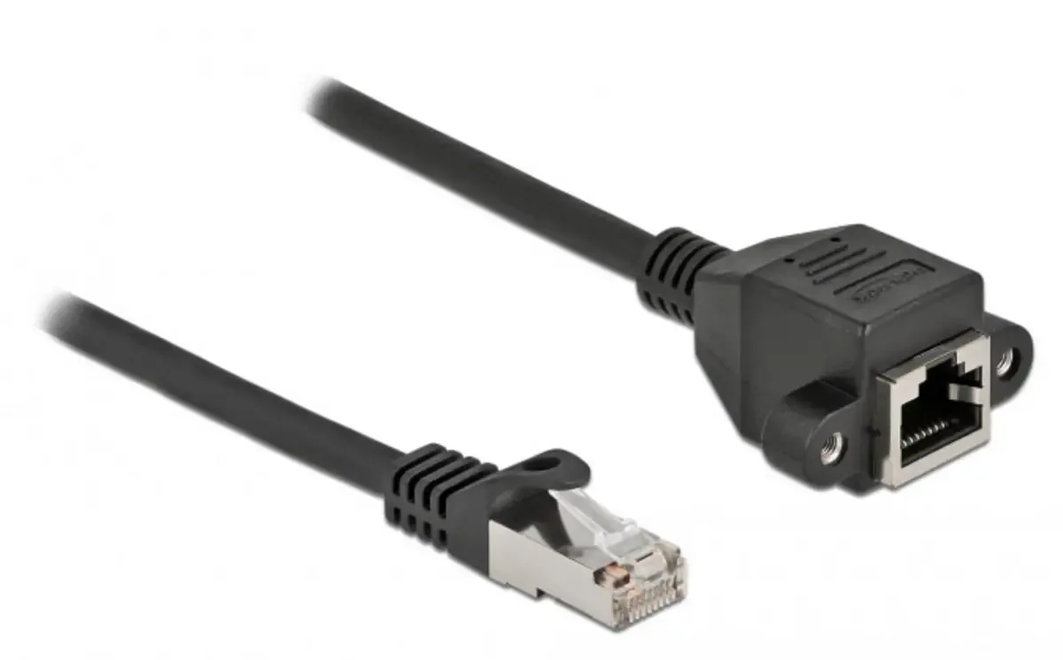 Delock 87005 RJ45 Câble réseau, câble patch CAT 6a S/FTP 5.00 m noir avec rallonge 1 pc(s) de Delock en Noir – photo produit
