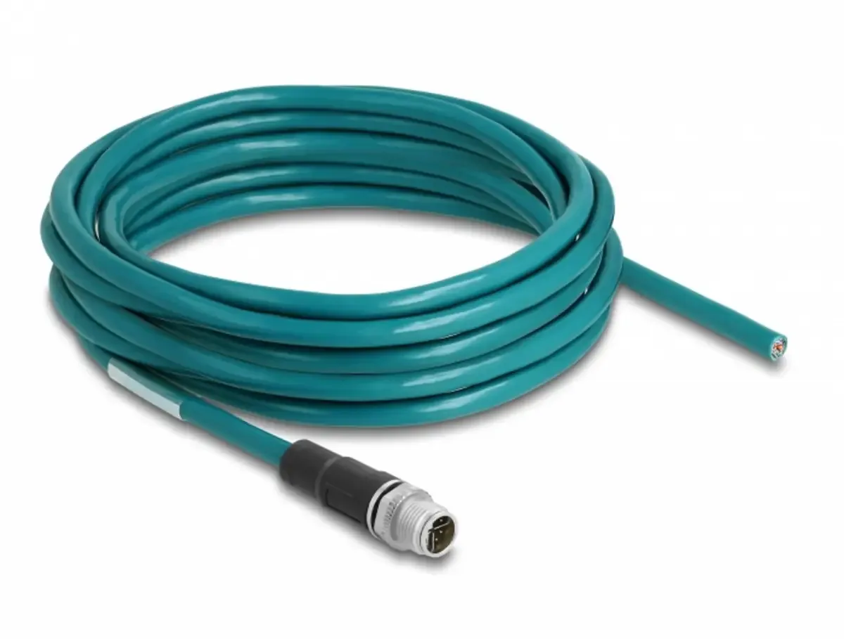 Delock 87854 M12 Netwerkkabel, patchkabel SF/UTP 5.00 m 1 stuk(s) fra Delock i Turkis – produktbillede