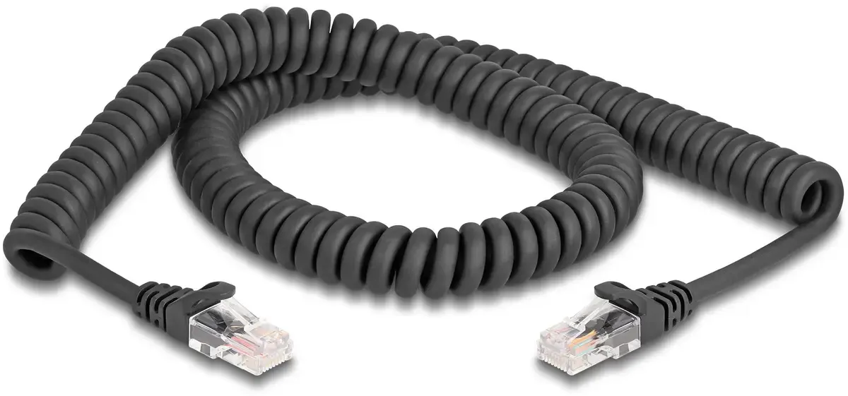 Delock 87993 RJ45 Netwerkkabel, patchkabel CAT 5e 2.00 m Spiraalkabel 1 stuk(s) från Delock i Svart – produktbild