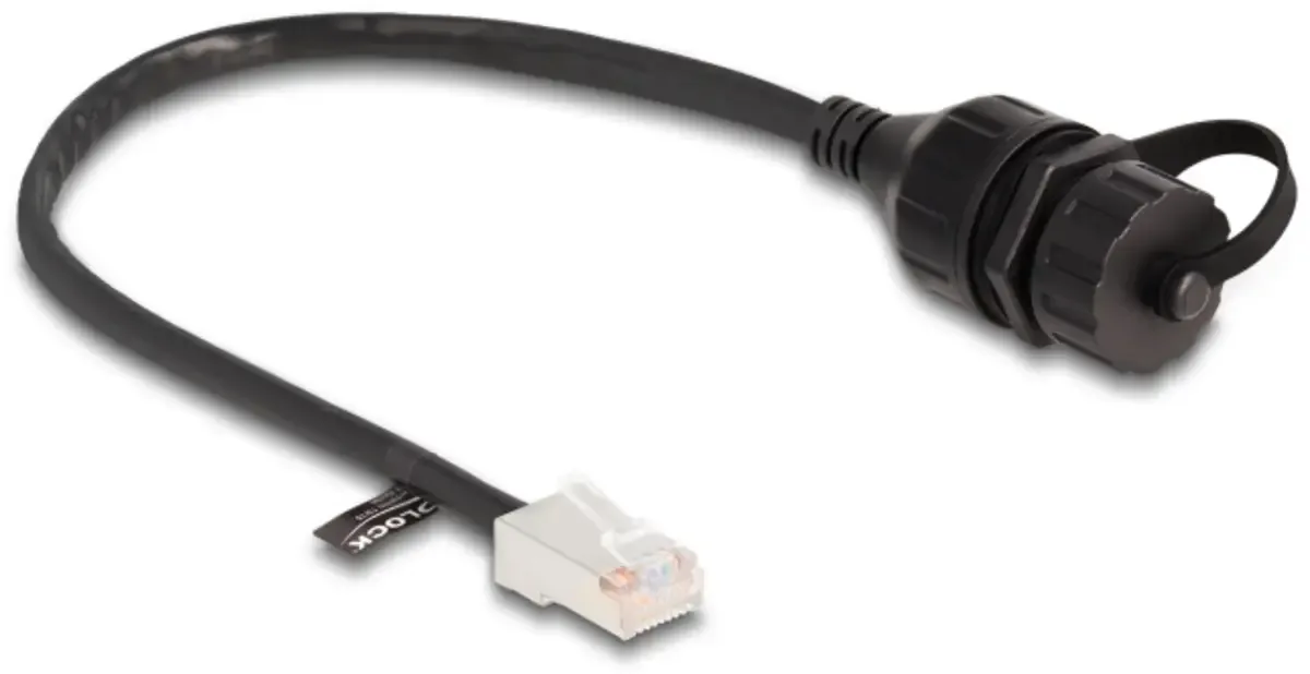 Delock 88012 RJ45 Netwerkkabel, patchkabel CAT 5e F/UTP 0.25 m Waterdicht 1 stuk(s) fra Delock i Sort – produktbillede