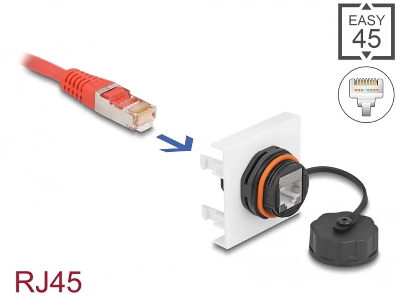 Easy 45 Module Network RJ45 Cat.6A, 45 x 45 mm från Delock i Svart – produktbild
