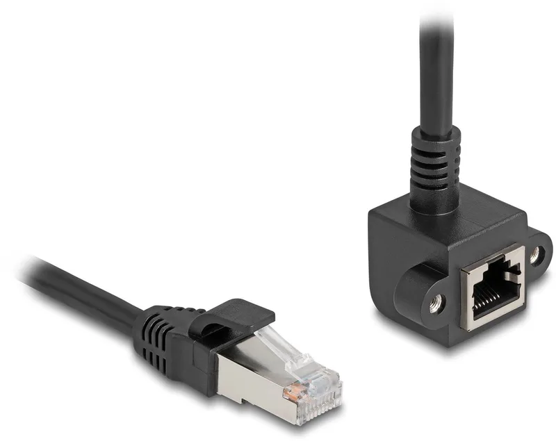 FTP CAT6 netwerk verlengkabel | haakse inbouwconnector | PVC | 0,25 meter från Delock i Svart – produktbild