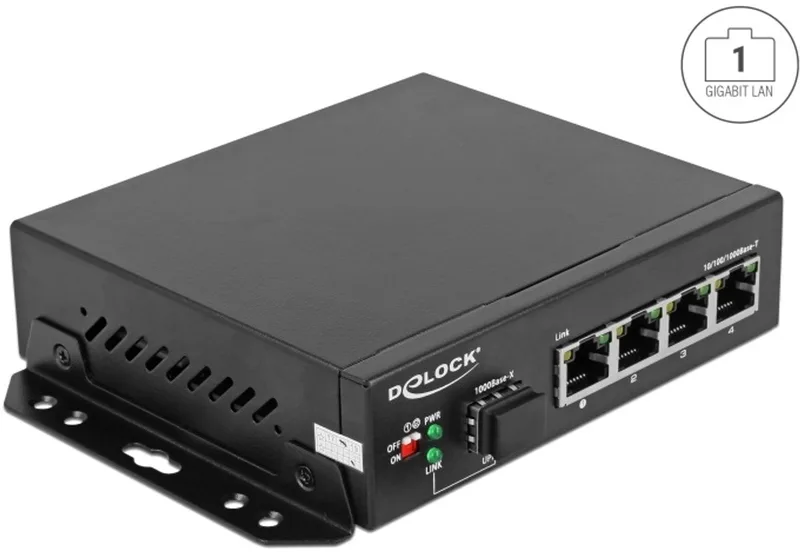 Gigabit Ethernet Switch 4 Port + 1 SFP fra Delock i Sort – produktbillede